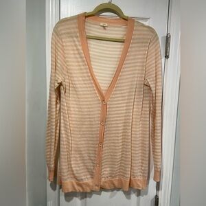 J. Crew Size XL Peach Cream Stripe V Neck Button Front Long Sleeve Cardigan